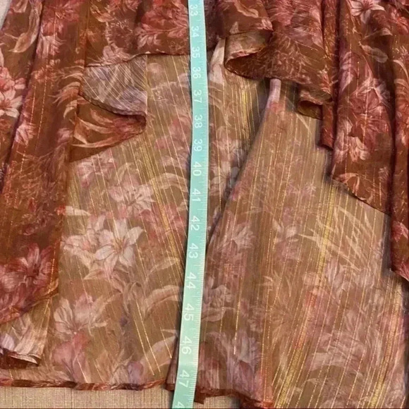 Marchesa Note Long Sleeve Asymmetric Chiffon Cocktail Dress in Rust Size 0 - Picture 13 of 13
